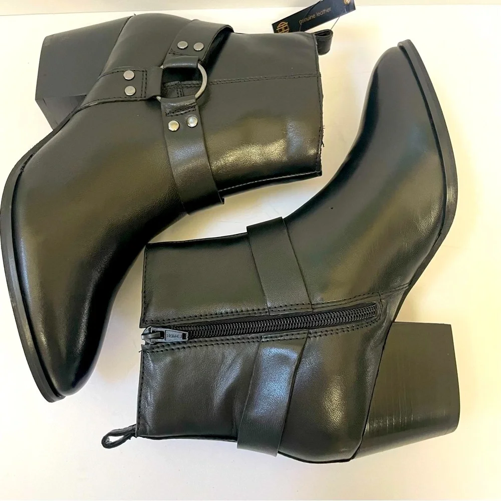 NWT House of Harlow 1960 Portia Biker Black Leather Boots Sz 8.5